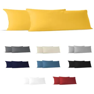 Dreamzie Kopfkissenbezug, 40 x 145 cm (2 Stück), 100% Baumwolle, Jersey, 150 g/m2, gelb, Kissenbezug 40 x 145 cm, Baumwolle, strapazierfähig, hypoallergen, für Kopfkissen