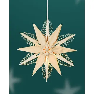 Baum- und Fensterschmuck Martina Rudolph Fensterschmuck Spanstern doppelt EL. Beleuchtet Mitte mit 2 Sterne BxHxT=24x24x8cm NEU Fensterbild Spanbaum Adventsstern Holz Seiffen Erzgebirge Stern Linde Fensterdeko