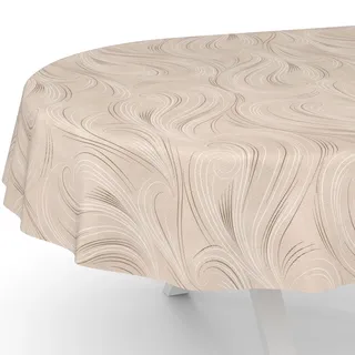 ANRO Wachstuchtischdecke abwaschbar Oval 180 x 140 cm Beige