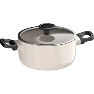 BergHOFF Leo Kasserolle, rund, 20 cm Durchmesser, Keramik-Antihaftbeschichtung, 2,8 l, Induktion, Glasdeckel, Kunststoffgriff, recyclebares Aluminium - Weiß