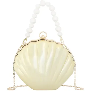 Meliyya Damen Muschel Clutch Acryl Handtasche Perlen Handgriff Kette Abendtasche Hochzeit Cosplay Mermaid Schultertasche Umhängetasche, Gold