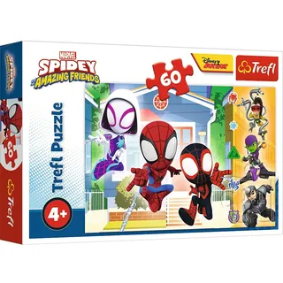 Trefl - Spidey and his Amazing Friends, In der Welt von Spidey - Puzzle 60 Teile - Bunte Puzzles mit Marvels Märchenhelden Spidey und den Super Buddies, Unterhaltung, Spaß für Kinder ab 4 Jahren