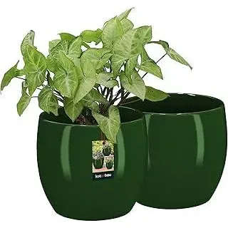 KOTARBAU2er Set Blumentopf Keramik Rund ? 10 cm Höhe: 9,5 cm Grün Übertöpfe für Zimmerpflanzen Modern Kleine Pflanztopf Orchideentopf
