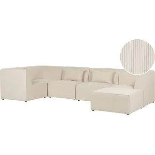 BELIANI Sofa mit Ottomane Hellbeige Stoffbezug aus Cord Rechts 5-Sitzer Modulsofa Ecksofa Armlehnen Kissen Wohnzimmermöbel Modern Wohnecke Sitzecke - Beige