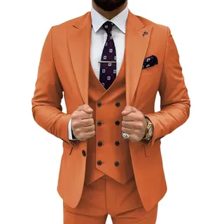 TIJOFA 3-teiliger Anzug für Herren, schmale Passform, zweireihiger Anzug, Hochzeitsanzüge, klassischer Ein-Knopf-Anzug, formell, Abschlussball, Abendessen, Smoking, Rostiges Orange, M