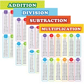 Youngever 4er-Pack 24 x 18 Zoll Mathematische Poster, Multiplikation, Division, Addition und Subtraktion Tafel, Laminiert, Lehremodellieren, Klassenzimmer