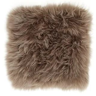 -LUXOR- living Sitzkissen aus echtem Schaffell – kuscheliges & bequemes Stuhlkissen, Lammfell Sitzauflage für Stühle & Bänke, 34 x 34 cm Taupe, 1 Kissen