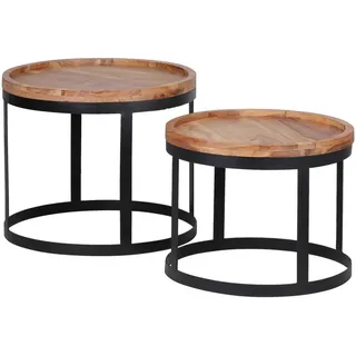 Mid.you Beistelltischset , Akaziefarben , Holz , 2-teilig , Akazie , massiv , rund , rund , 48x53x53 cm , Wohnzimmer, Wohnzimmertische, Beistelltische