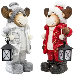 Wichtel Figuren Groß 42 cm, LED Weihnachtsfigur Beleuchtet mit Timer | Warmweiße Weihnachtslaterne mit 6h-Timer – kabellose Fensterbank Deko für Wohnzimmer und Hauseingang
