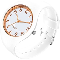 Forrader Uhr mit Silikonband für Damen und Mädchen, großes Zifferblatt, wasserdicht, sportlich, modisch, lässig, einfach, Quarz-Analog-Uhren, weiß