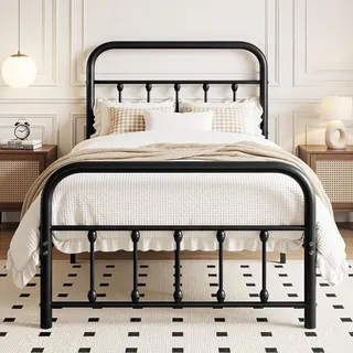 VECELO Metallbett 90 x 200 cm Bettrahmen mit Hohem Kopfteil, Modern Bett Betten Bettgestell mit Lattenrost aus Metall, Stabiles Gästebett Jugendbett, Einfacher Aufbau für Schlafzimmer Gästezimmer