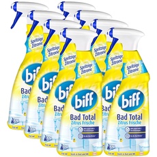 Biff Bad Total Spritzige Zitrone, Badreiniger, 8 x 750 ml, Sprühflasche, für alle Oberflächen und hygienische Sauberkeit