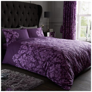 GC GAVENO CAVAILIA Bedrucktes Bettbezug-Set, wendbares Bettwäsche-Set, Bettbezüge aus Polyester-Baumwoll-Mischgewebe, Empire-Damast-Violett, Doppelbett (200cm x 200cm)