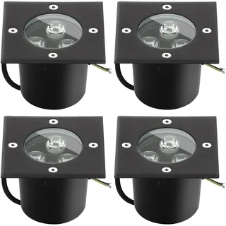 Goodia Bodeneinbaustrahler Aussen, 4Stk. 3W Bodenstrahler Außen 230V AC 280 Lumen IP67 Bodenleuchten Außen LED Einbaustrahler Außen, Bis zu 1000 kg Belastbar Warmweiß, Rund Schwarz