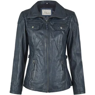 Lederjacke 7ELEVEN "SEMERLE", Damen, Gr. 46, blau (dunkelblau), Obermaterial: 100% Lammleder LEL. Futter: 100% Polyester PES., uni, slim fit, hoch geschlossener Ausschnitt, Jacken Lederjacke, sportives Design