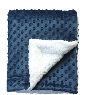 CREVENT Kuschelige, weiche und warme Sherpa-Babydecke für Kleinkinder, Kinderbett, Kinderwagen, Geschenk für Mädchen, für alle Jahreszeiten, 75 x 100 cm, Marineblau mit Punkten