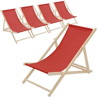 ECD-Germany Strandliege 5er Set Rot , Holz , 57.5x83x100 cm , Gartenmöbel, Gartenliegen