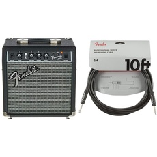 Fender Frontman 10G Combo Gitarrenverstärker & Professional Series Instrumentenkabel – 10 ft / 3 m Gerade/Abgewinkelt, 3 Meter