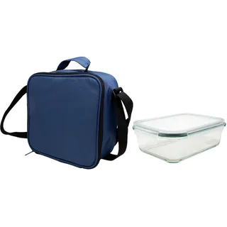 NERTHUS FIH 1499 Thermo-Lunchbox schwarz mit luftdichtem Behälter aus Glas 1 l, Lebensmittelbehälter mit isoliertem Innenfutter, leicht zu reinigen, mit Griff, ideal für Arbeit und Büro