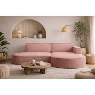 kaiser möbel Ecksofa mit runden Abschlüssen aus Cordstoff – Modena Studio, modernes Sofa, Rosa, Rechts - Rosa