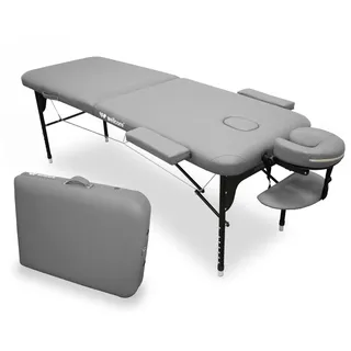 QUIRUMED Aluminium-Klappliege WELLCORE, 185 x 65 cm, Kunstleder, höhenverstellbar, Kopfstütze mit Gelenk, Gesichtsloch, Seitenarme, Silber, Tragetasche, bis 225 kg