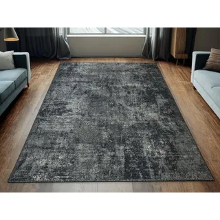 AKCILA Marl New Teppich 200x400 cm Grau Graphit – Moderner Schlingenteppich, Kurzflor, Abstrakt Großer Teppich, Esszimmer Teppich, Fußbodenheizung geeignet, Pflegeleicht