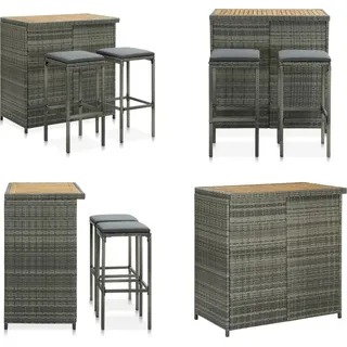 vidaXL 3 tlg. Bar Set Poly Rattan Grau - Bar-Set - Bar-Sets - Bartisch Mit Barhocker - Bartische Mit Barhocker - Grau
