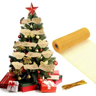 27cm x 9m Mesh-Band Gold Für Weihnachtsbaum Deko - Weihnachtsdeko Weihnachtsband Lametta Mesh Ribbon Girlande Weihnachten Amerikanisch Für DIY Schleife Türkranz Tisch Weihnachtsgirlande Christbaum