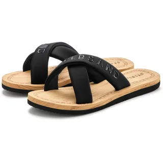 Badepantolette ELBSAND "Badeschuhe, Badeschlappe, Sandale, Sommerschuh, Pantolette,Badelatsche", Damen, Gr. 41, schwarz, Obermaterial: 100% Textilmaterial. Decksohle: 100% Synthetik. Futter: 100% Textilmaterial. Laufsohle: 100% Synthetik, unifarben, Basic, Schuhe Badepantolette, Zehentrenner mit wasserabweisender und ultraleichter Sohle VEGAN, Topseller