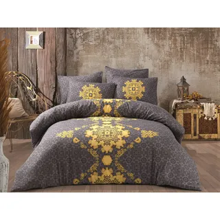 Nuit Des Rêves Single XL Quilt Cover Set (DE), 50% Cotton/50% Polyester, 155 x 200 cm Duvet Cover & 80 x 80 cm Pillowcase, Yellow & Anthracite | Soft, Stylish Bedding for Modern Bedrooms