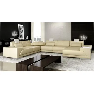 Ledersofa mit USB Couch Polster Ecke Wohnlandschaft Ecksofa Design Leder Neu LED - Beige