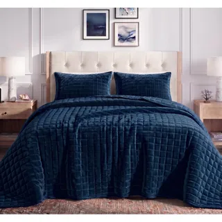 Tribeca Living Samt Blau 135 x 200 cm + 40 x 80 cm