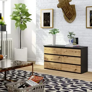 Schmale Kommode VALESTRA – Dunkelgrau / Artisan Eiche - Dunkelgrau, Braun