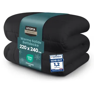 Utopia Bedding Bettdecke 220 x 240 cm, Ganzjahresdecke 370 GSM Füllung, atmungsaktive Schlafdecke, Steppdecke, Super Weiche Kuschelige (Grau)