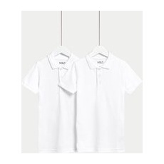 Unisex,Boys,Girls M&S Collection 2pk Unisex Easy Dressing School Polo Shirts (3-18 Yrs) - White, White - 4-5 Years