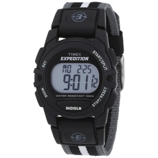 Timex Unisex Expedition Digital CAT 33mm Uhr - Schwarzes Gehäuse mit Schwarz & Grau Gestreiftem Stoffband T49661