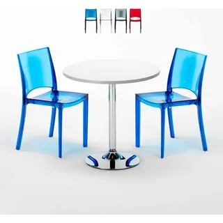 Weiß Rund Tisch und 2 Stühle Farbiges Polypropylen-Innenmastenset Grand Soleil B-Side Spectre - Transparent Blau - Blau