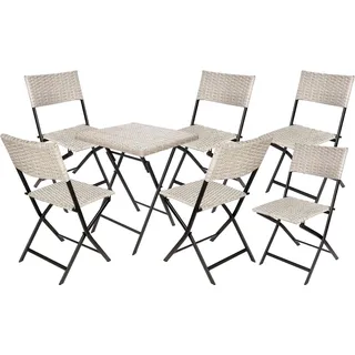 BRUBAKER Balkonset Lugano - Wetterfest klappbar und platzsparend - Poly Rattan Balkonmöbel Set - Sitzgruppe für Balkon, Tisch und 6 Stühle