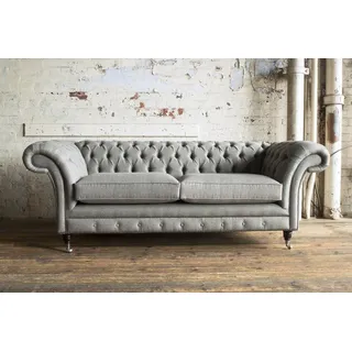 XXL Sofa 3 Sitzer Couch Chesterfield Polster Sitz Garnitur Leder Textil Hellgrau - Hellgrau