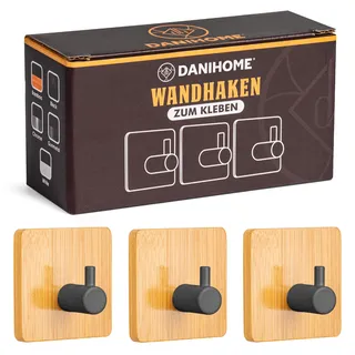 DANIHOME Handtuchhalter Bambus ohne Bohren - Klebehaken Extra Stark für Küche & Bad, Wandhaken Selbstklebend, Handtuchhaken Bambus, Kleben Statt Bohren Extra Stark, Handtuch Halter