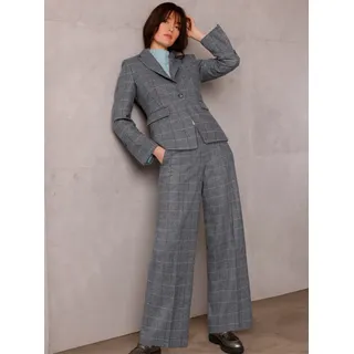 Jackenblazer CREATION L PREMIUM "Woll-Mix-Blazer", Damen, Gr. 48, grau (graphit, kariert), 43% Wolle, 28% Polyester, 17% Polyacryl, 5% Seide, 5% Polyamid, 2% sonstige Fasern, Blazer Jackenblazer