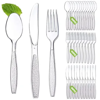 300 Stück Plastikbesteck,Wiederverwendbar Besteck,Party Besteck Plastik,Plastiklöffel,PlastikLöffel,Plastik Messer,Robustes Kunststoffbesteck, für Familienfeiern,Hochzeiten,Geburtstagsfeiern