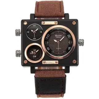 JewelryWe Herrenuhr Analog Quarz DREI Zeitzone Armbanduhr Männer Leder Armband Übergroße Quadrat Casual Uhr Sportuhr Braun