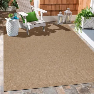 Carpetsale24 Indoor Outdoor-Teppich Flachgewebe Natürlicher Sisal Look Wetterfest Wohnzimmer Balkon Küche Terrasse Skandinavisches Boho Design, Grösse: 240x340 cm - Beige