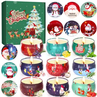 Duftkerzen Weihnachten, Weihnachtsgeschenke für Frauen Männer, 9 Duft Candle Duftkerzen im Glas mit Sojawachs, Aromatherapie Kleine Kerzen Weihnachtskerzen Geschenkset für Kollegen, Mama, Freundin