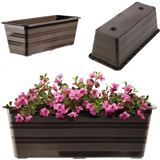 KADAX Blumenkasten 40 cm Braun, Balkontopf aus Kunststoff, Witterungsbeständiger Pflanz-Kasten, Blumentopf, Geländerkasten für Blumen, Kräuter