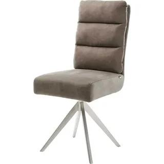 DeLife Esszimmerstuhl Pela-Flex Mikrofaser Taupe Vintage Kreuzgestell kantig Edelstahl Taschenfederkern