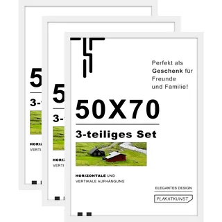 Tinkeps 3er Pack Bilderrahmen 50x70 cm Weiß, Bilderrahmen 50x70 Hergestellt aus Holzwerkstoff, Rahmen 50x70 Ideal für Fotos, Bilder, Poster