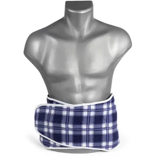 Traubenkernkissen zum Umbinden - Gürtel mit Klettverschluss ca. 135cm - 7-Kammer Wärmekissen XXL Körnerkissen - Flanell karo-blau