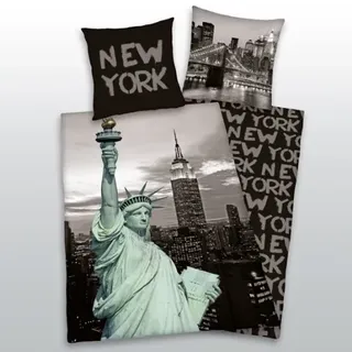 Herding New York Freiheitsstatue Liberty Empire State Building Manhattan Brooklyn Bridge Bettwäsche 135 x 200 cm 80 x 80 cm 100% Mikrofaser mit Reißverschluss NEU Wow - All-In-One-Outlet-24 -